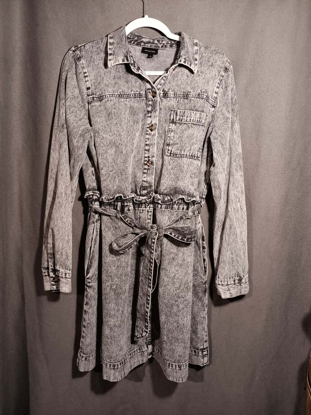 Who What Wear Gray Denim Jean Mini Dress Long Sleeve Belted Women’s Large